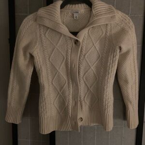 L.L. Bean Women's Cream Cable-Knit Zip Cardigan
